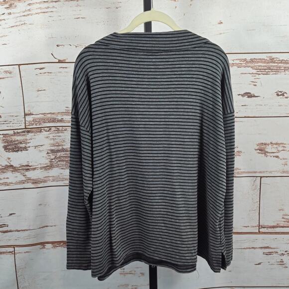 Eileen Fisher Long Sleeve Top Grey Black Striped Size Small - Picture 2 of 4
